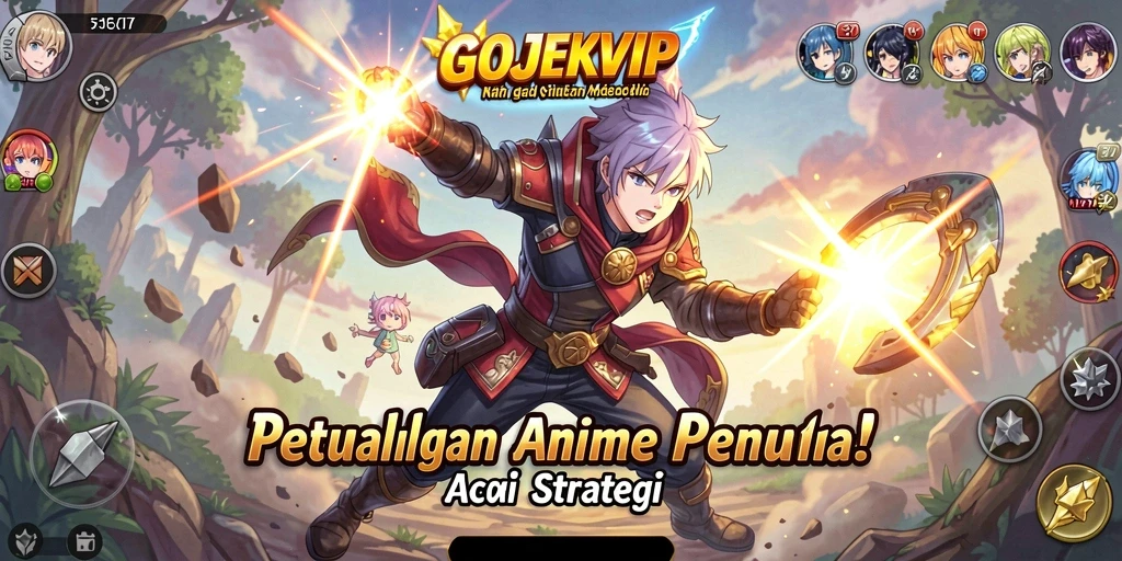 Tampilan screenshot GOJEKVIP menampilkan pertempuran seru antara karakter Anime.