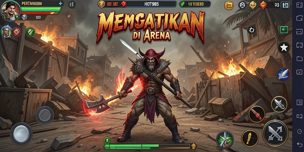 Screenshot HOT985 menampilkan aksi pertarungan yang mendebarkan di arena.