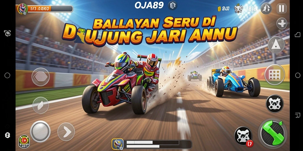 Tampilan gameplay menegangkan dan mendebarkan di OJA89 saat balapan.